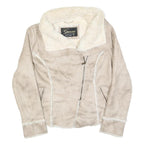 GUESS Womens Beige Faux Suede Jacket L Polyester Zip Fastening Stylish Warm