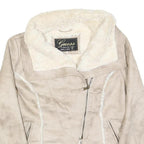 GUESS Womens Beige Faux Suede Jacket L Polyester Zip Fastening Stylish Warm
