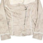 GUESS Womens Beige Faux Suede Jacket L Polyester Zip Fastening Stylish Warm