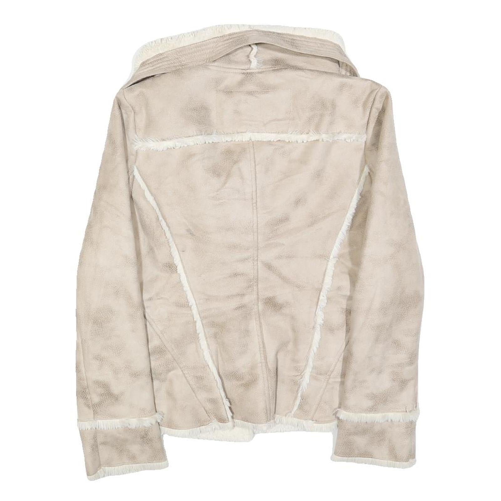 GUESS Womens Beige Faux Suede Jacket L Polyester Zip Fastening Stylish Warm