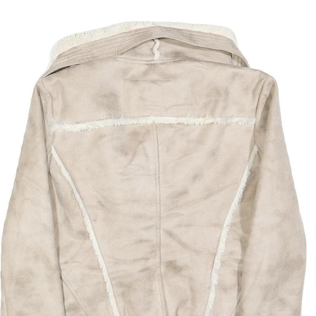 GUESS Womens Beige Faux Suede Jacket L Polyester Zip Fastening Stylish Warm