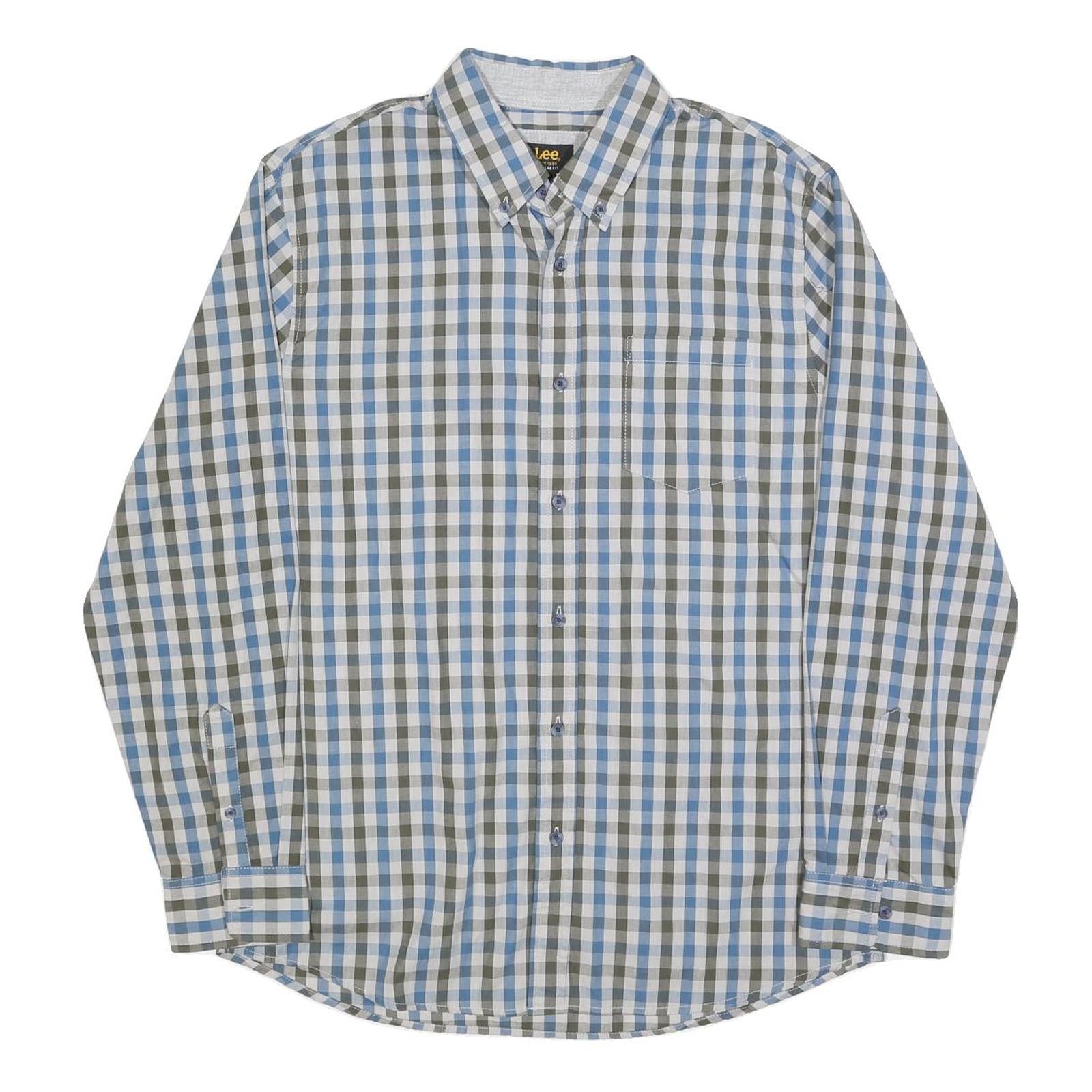LEE Mens Blue & Green Check Shirt L Cotton Long Sleeve Button Collar Casual
