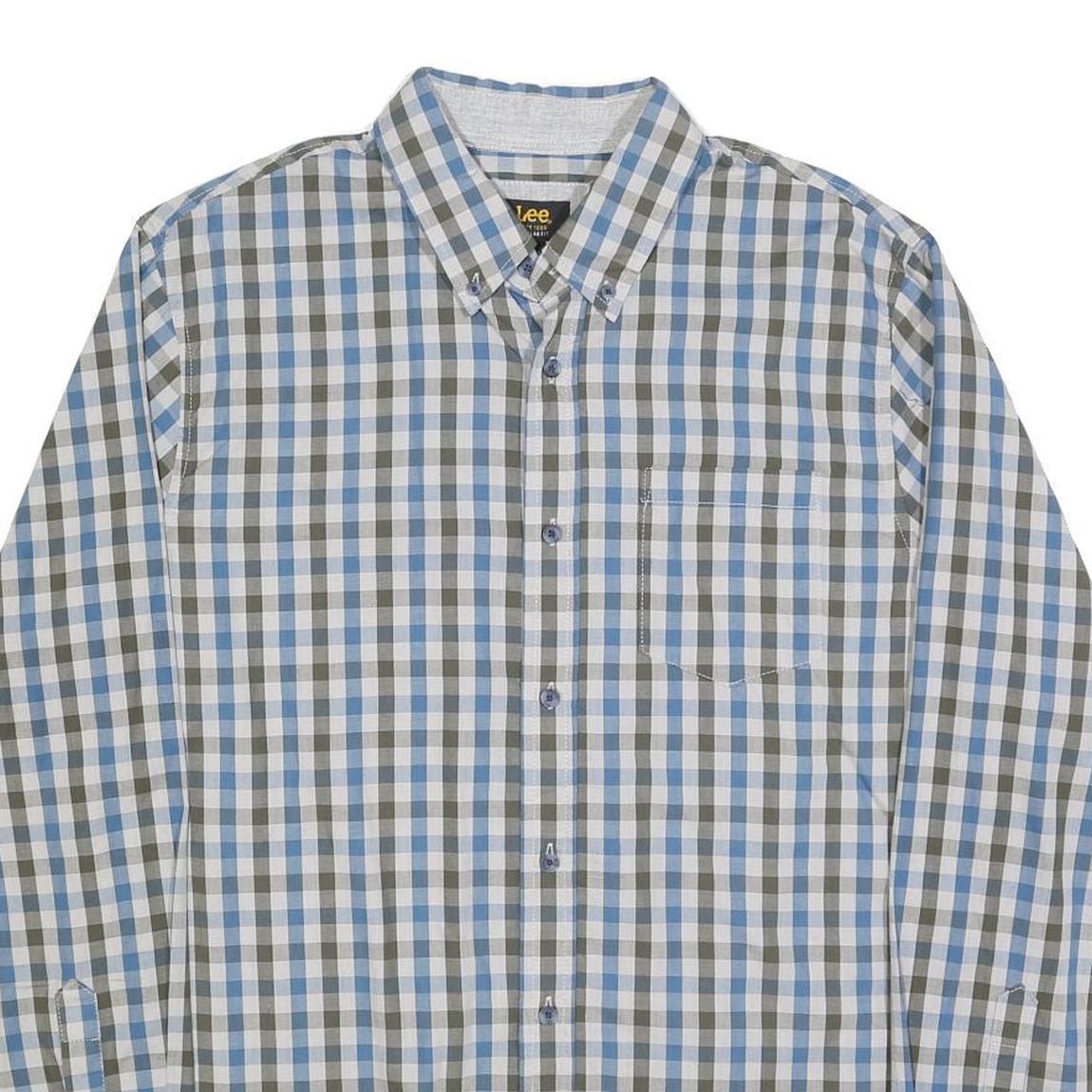 LEE Mens Blue & Green Check Shirt L Cotton Long Sleeve Button Collar Casual