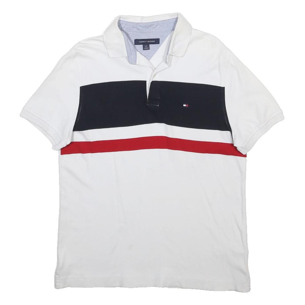 TOMMY HILFIGER Mens White Black & Red Colourblock Short Sleeve Polo Shirt S