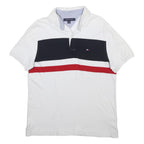 TOMMY HILFIGER Mens White Black & Red Colourblock Short Sleeve Polo Shirt S