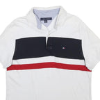 TOMMY HILFIGER Mens White Black & Red Colourblock Short Sleeve Polo Shirt S