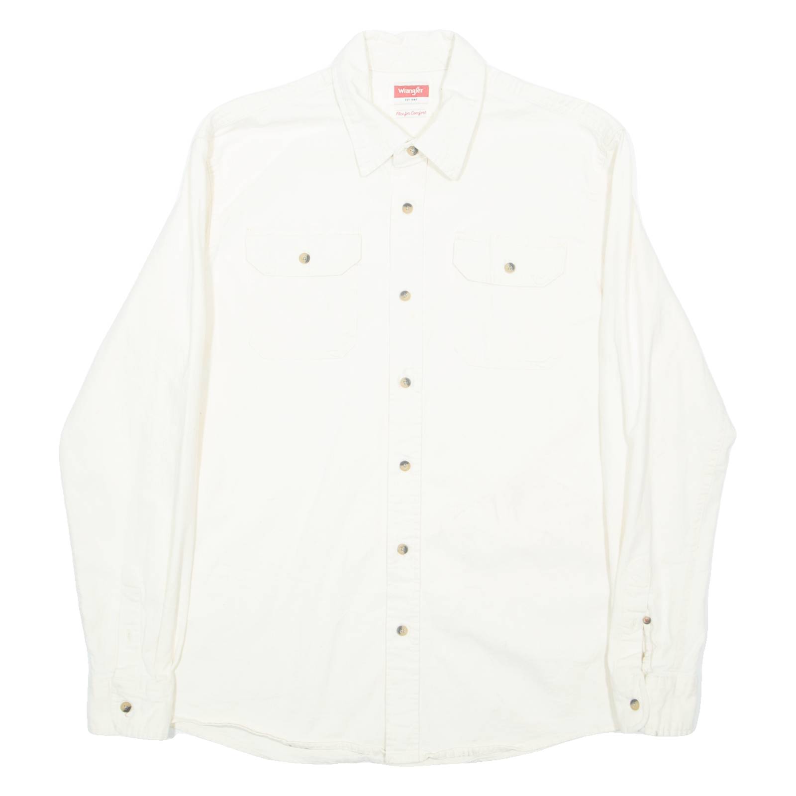 WRANGLER Mens Plain Shirt Cream Long Sleeve M