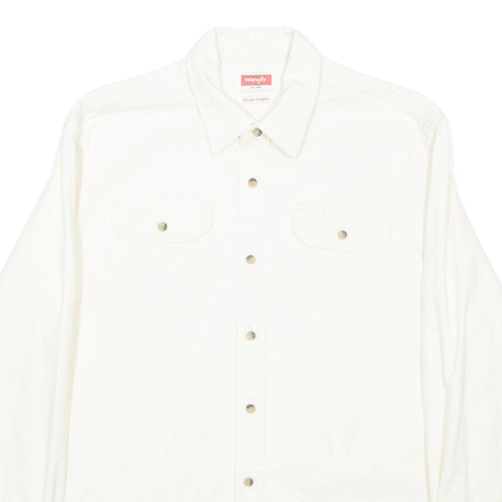 WRANGLER Mens Plain Shirt Cream Long Sleeve M
