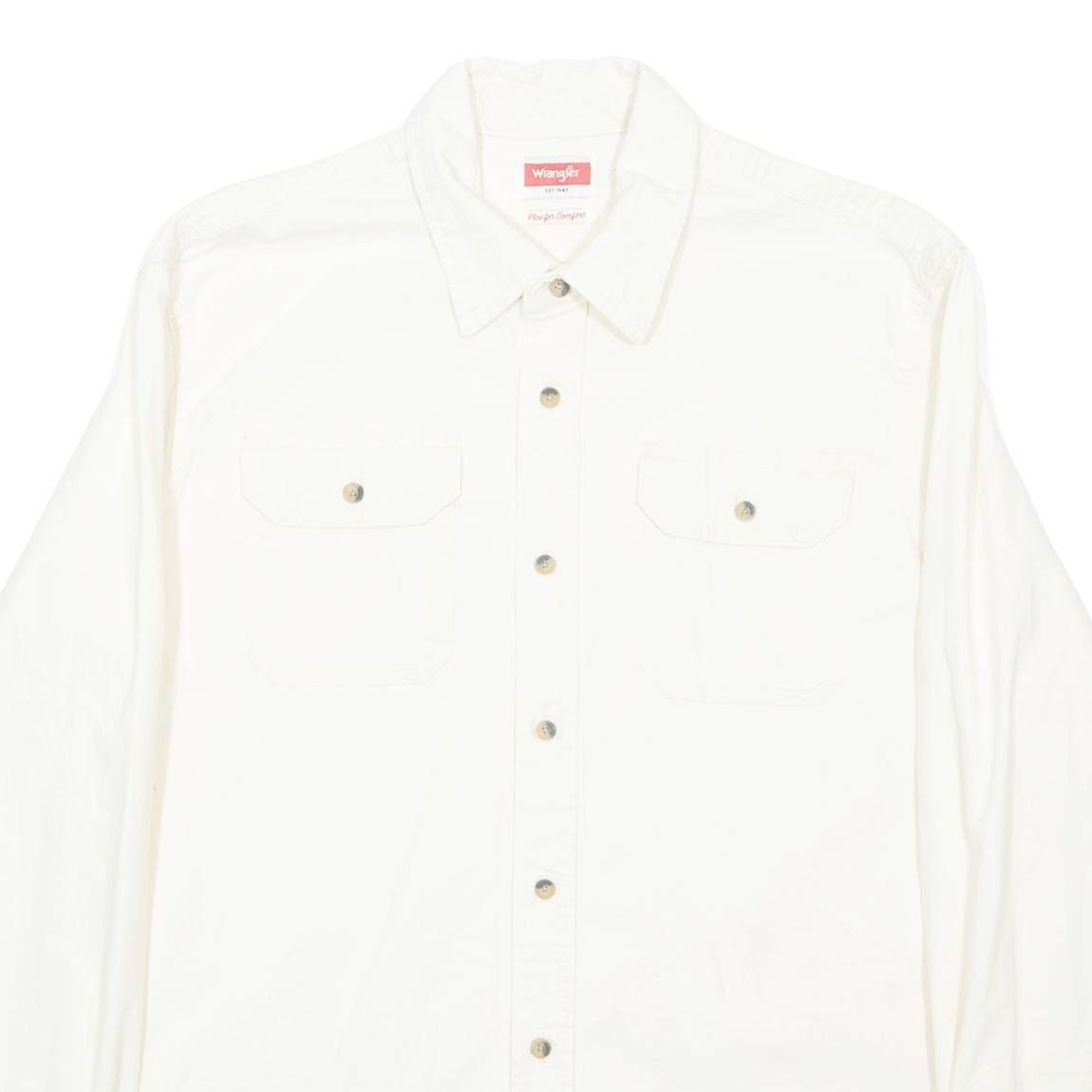 WRANGLER Mens Plain Shirt Cream Long Sleeve M