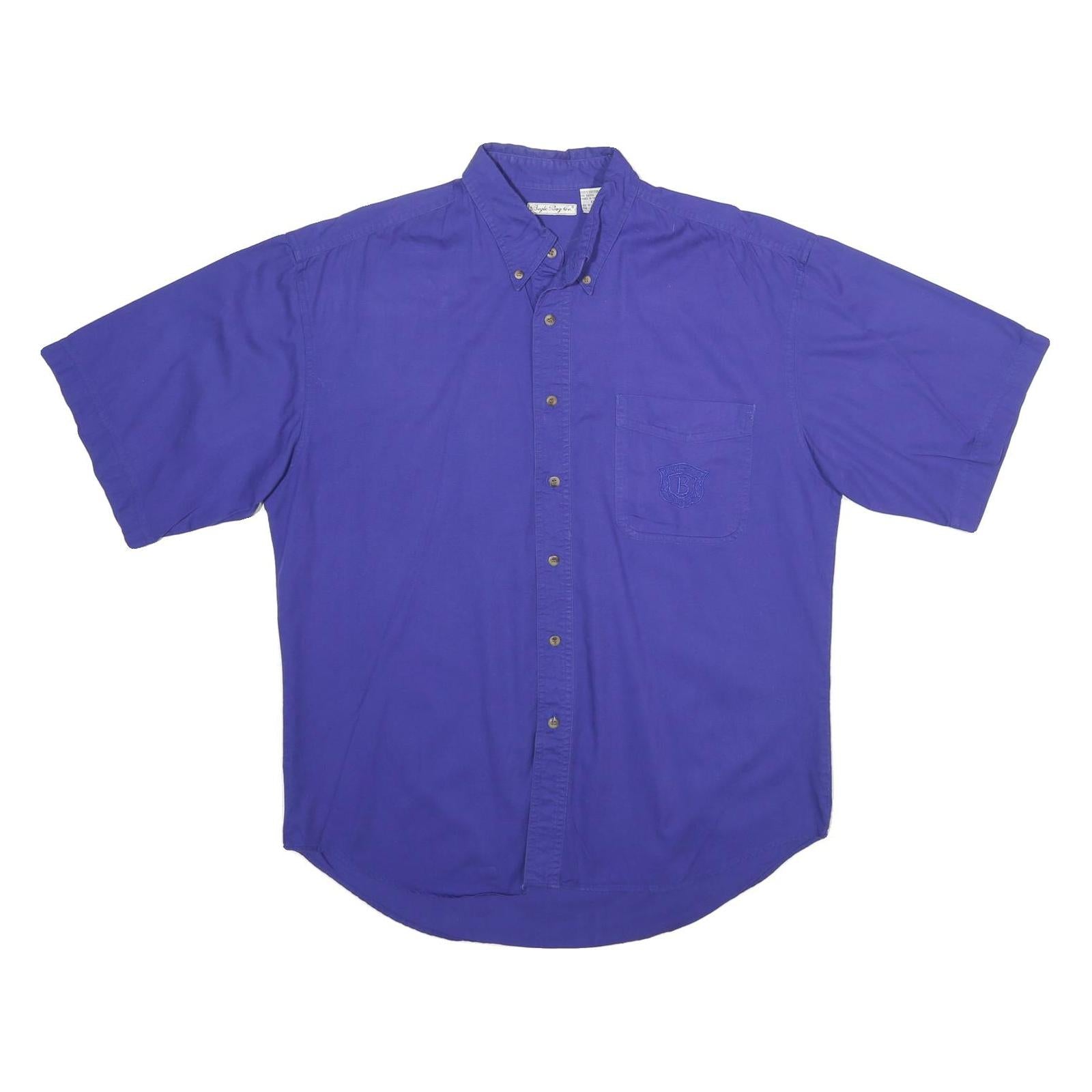BUGLE BOY Mens Blue Plain Shirt XL Button Down Collar Short Sleeve Casual