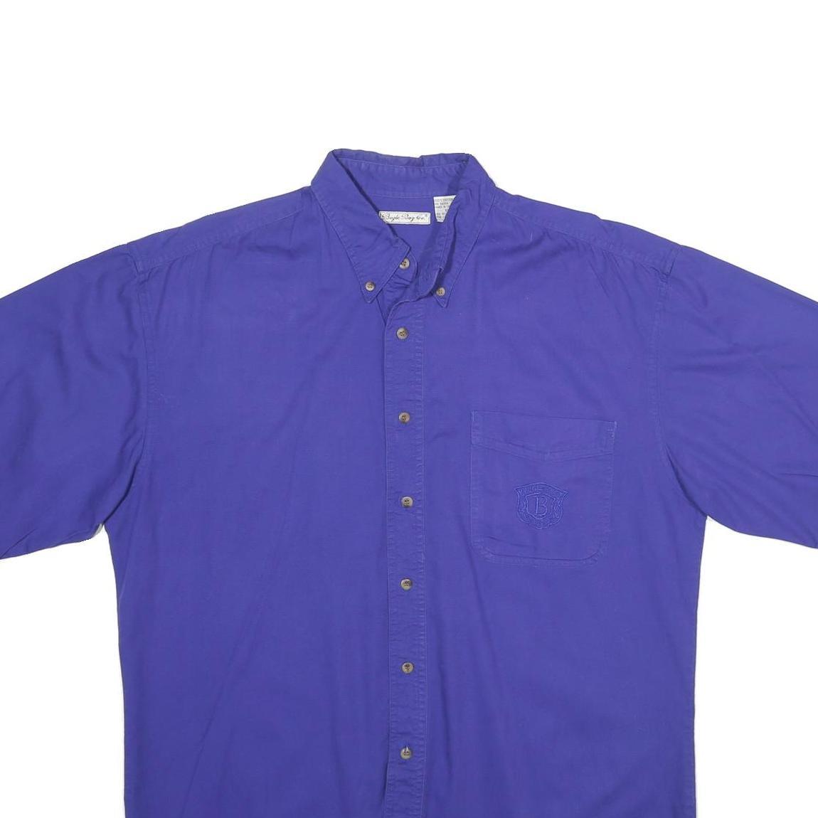 BUGLE BOY Mens Blue Plain Shirt XL Button Down Collar Short Sleeve Casual