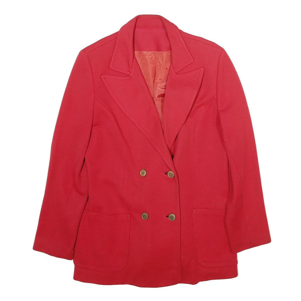 Womens Red Button Plain Jacket L Woven Classic Tailored Blazer Style