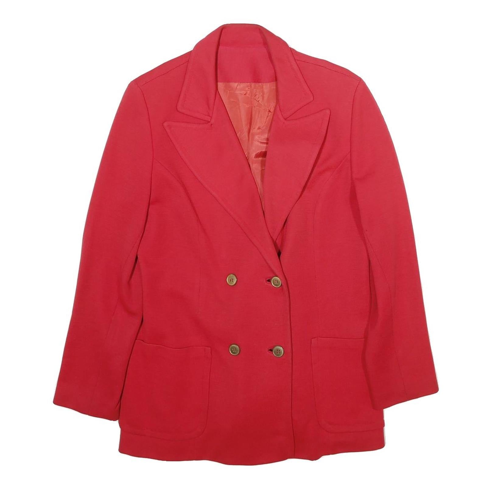 Womens Red Button Plain Jacket L Woven Classic Tailored Blazer Style