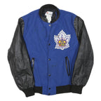 CANADA Mens Blue & Black Wool Blend Button Jacket L Leather Sleeves Varsity