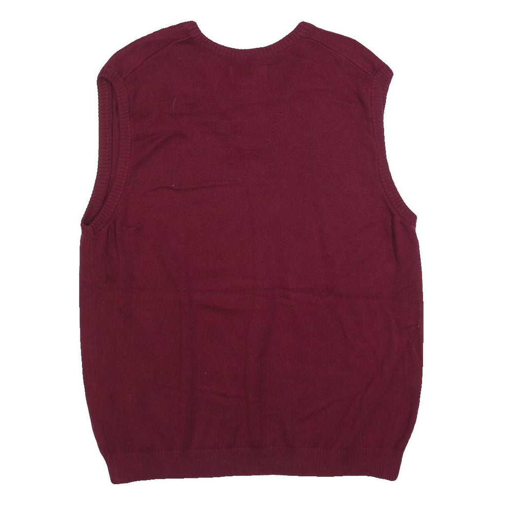 CHAPS Mens Maroon Plain V-Neck Basic Knit L Cotton Sleeveless Jumper Vest