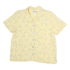 FREEPORT Womens Yellow Floral Button Short Sleeve Shirt M Lightweight Summer Top