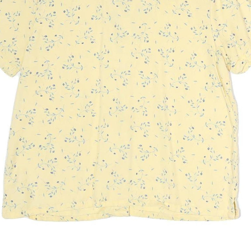 FREEPORT Womens Yellow Floral Button Short Sleeve Shirt M Lightweight Summer Top