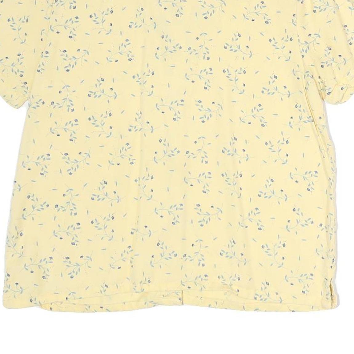 FREEPORT Womens Yellow Floral Button Short Sleeve Shirt M Lightweight Summer Top