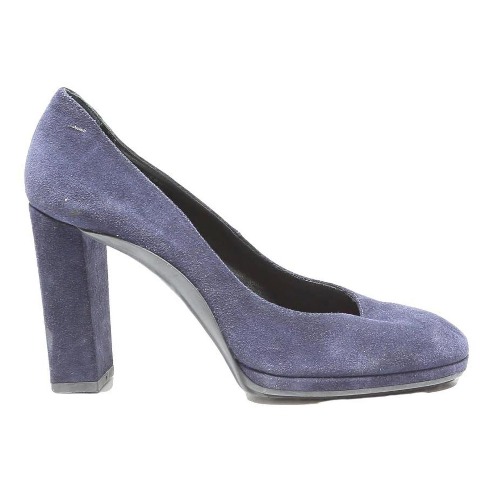 TODS Womens Blue Leather Block Heels UK 6.5 Elegant Classic Court Shoes