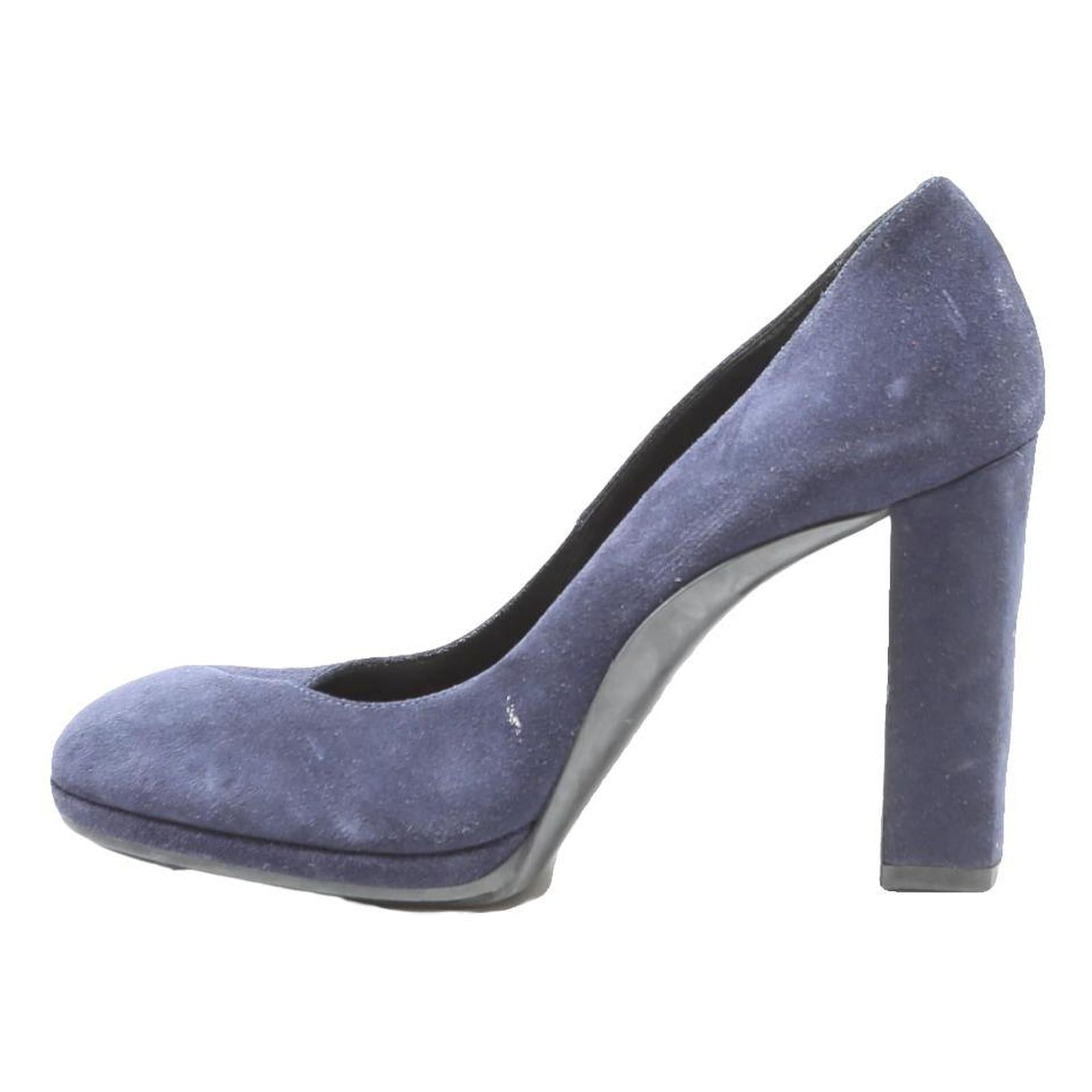 TODS Womens Blue Leather Block Heels UK 6.5 Elegant Classic Court Shoes