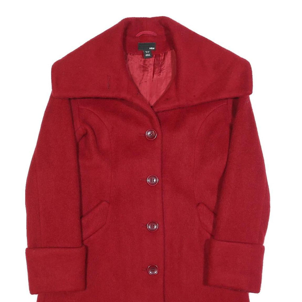 H&M Womens Red Wool Blend Classic Coat S Button Closure Elegant Warm