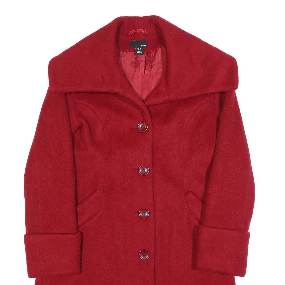 H&M Womens Red Wool Blend Classic Coat S Button Closure Elegant Warm