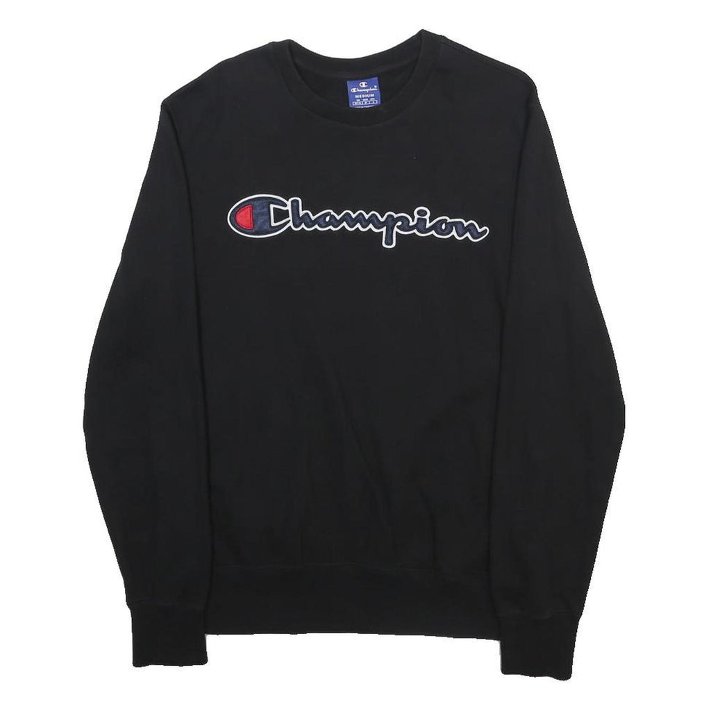 CHAMPION Mens Black Crew Neck M Sweatshirt Cotton Blend Pullover Logo