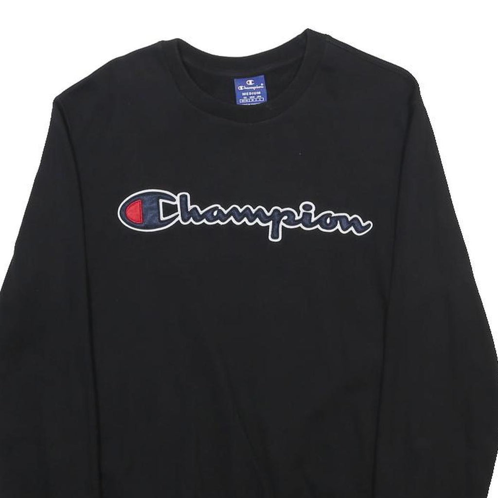 CHAMPION Mens Black Crew Neck M Sweatshirt Cotton Blend Pullover Logo