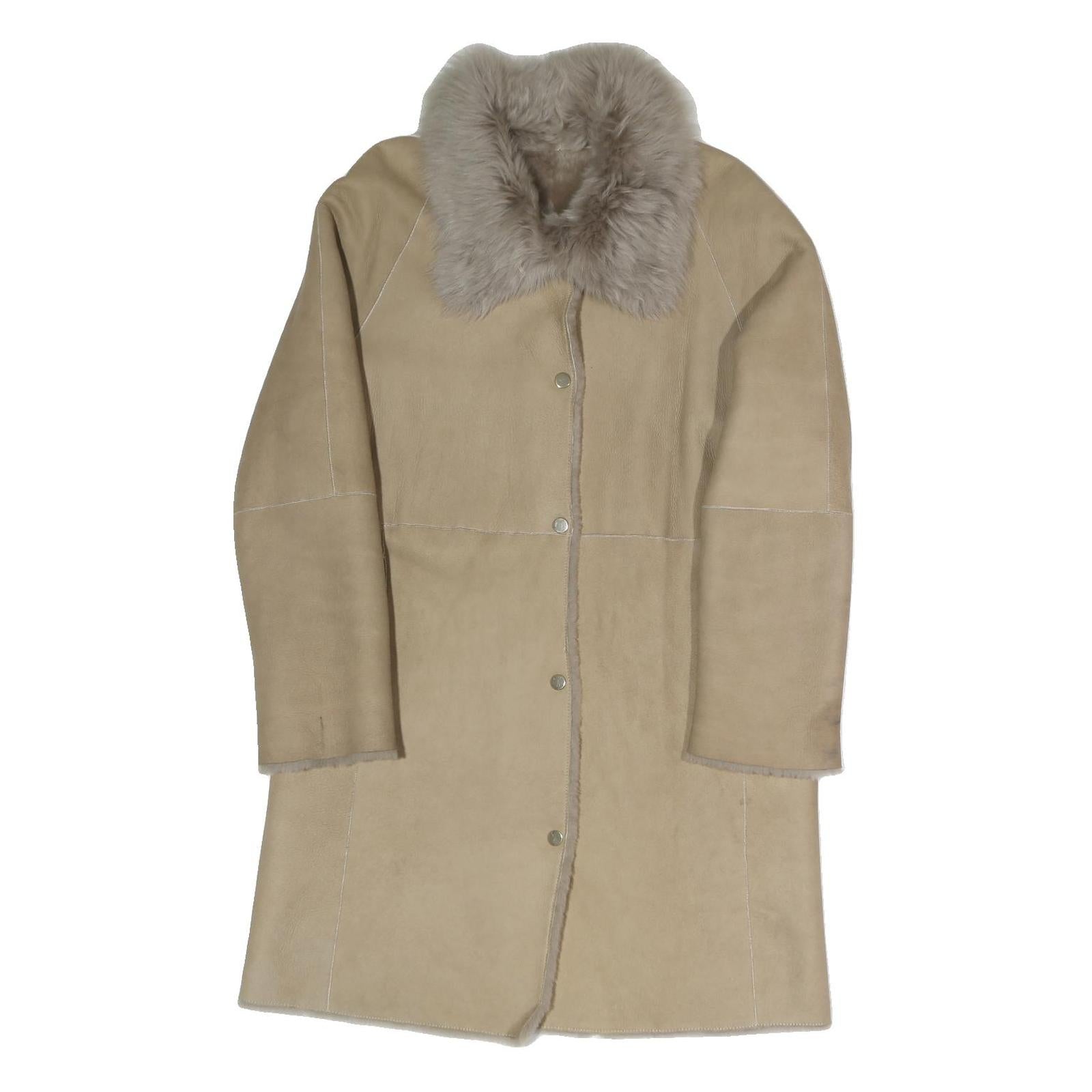 Womens Beige Faux Shearling Button Jacket S Polyester Blend Warm Stylish