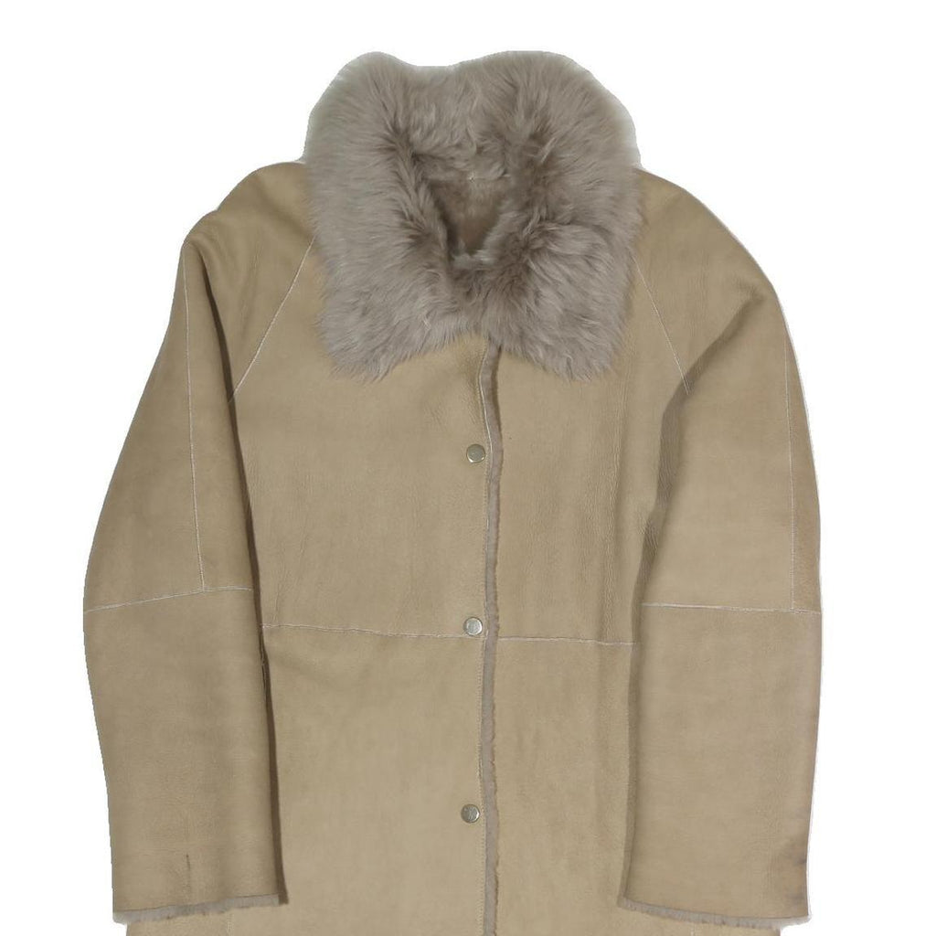 Womens Beige Faux Shearling Button Jacket S Polyester Blend Warm Stylish