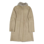 Womens Beige Faux Shearling Button Jacket S Polyester Blend Warm Stylish