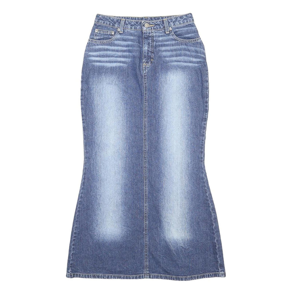 NEWPORT NEWS Womens Blue Denim Flare Midi Cotton Jeans Skirt S Pocketed