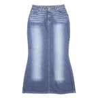 NEWPORT NEWS Womens Blue Denim Flare Midi Cotton Jeans Skirt S Pocketed