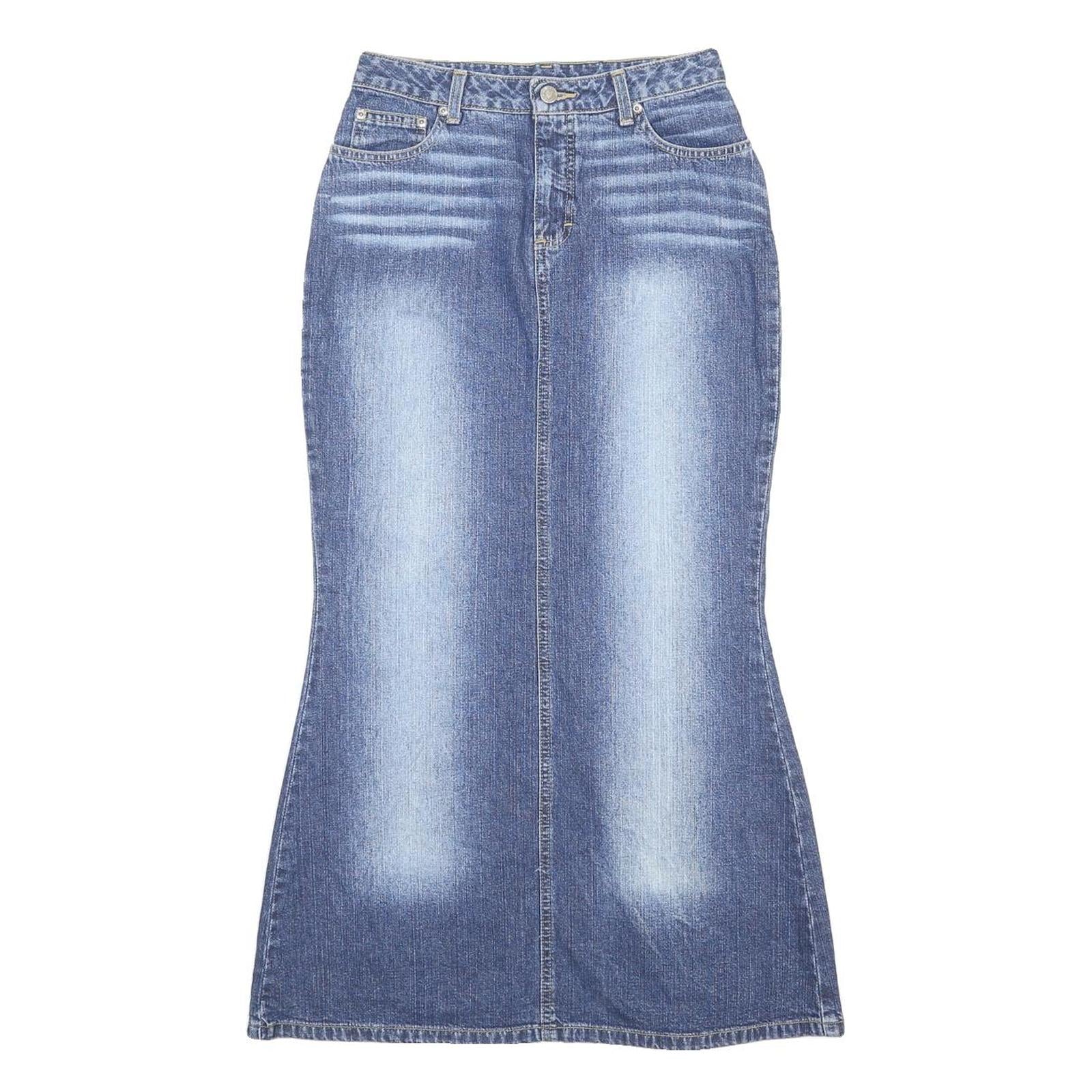 NEWPORT NEWS Womens Blue Denim Flare Midi Cotton Jeans Skirt S Pocketed