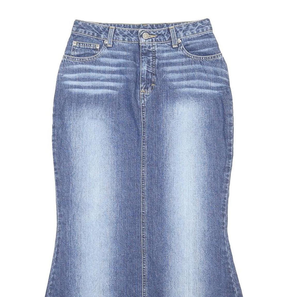 NEWPORT NEWS Womens Blue Denim Flare Midi Cotton Jeans Skirt S Pocketed