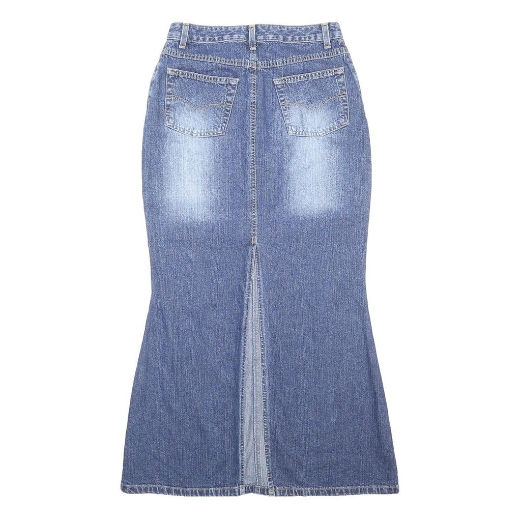 NEWPORT NEWS Womens Blue Denim Flare Midi Cotton Jeans Skirt S Pocketed