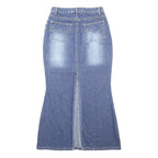 NEWPORT NEWS Womens Blue Denim Flare Midi Cotton Jeans Skirt S Pocketed