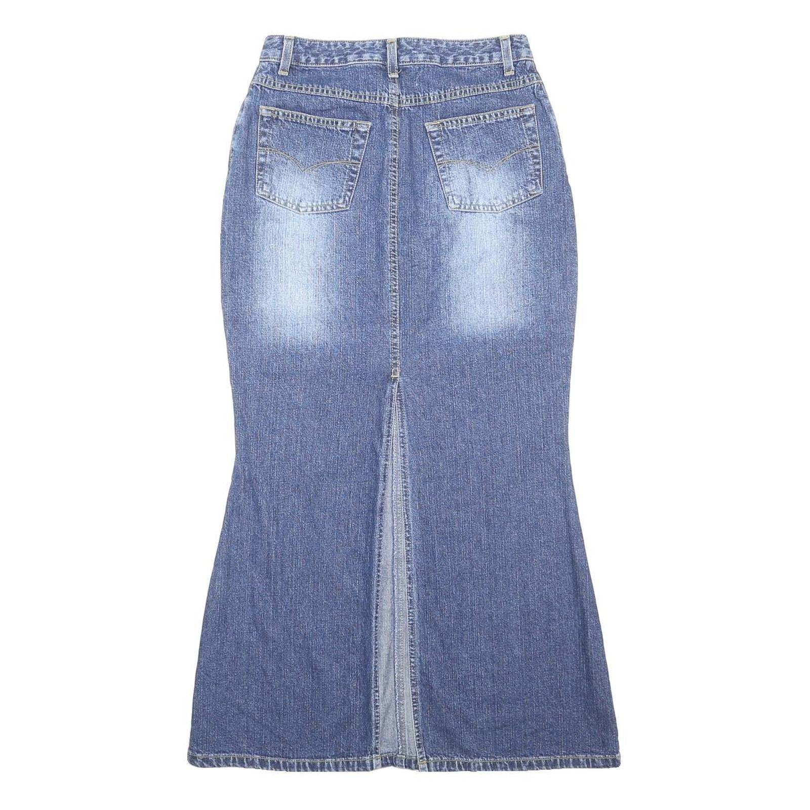 NEWPORT NEWS Womens Blue Denim Flare Midi Cotton Jeans Skirt S Pocketed