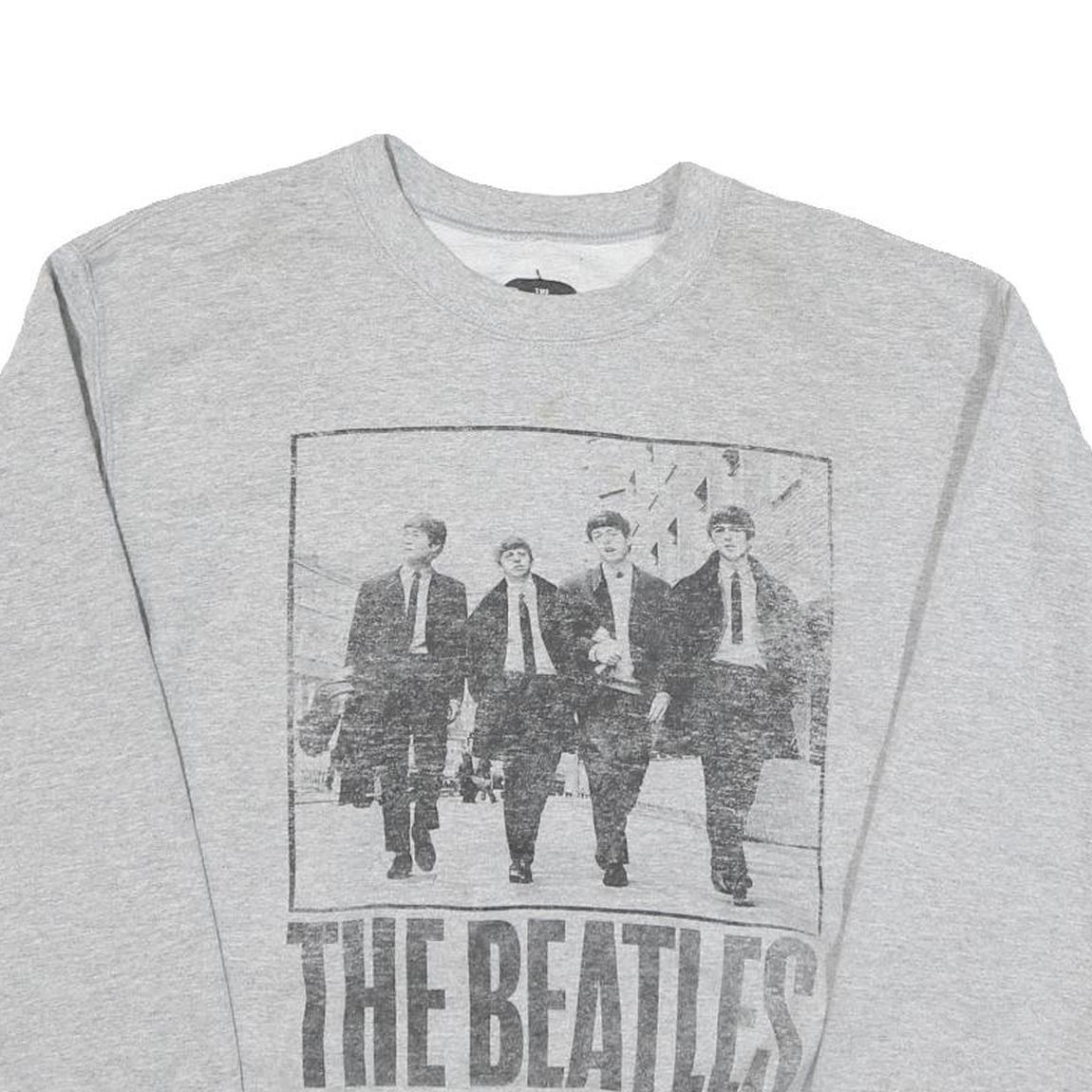 THE BEATLES Mens Grey Sweatshirt Crew Neck S Band Print Cotton Blend Pullover