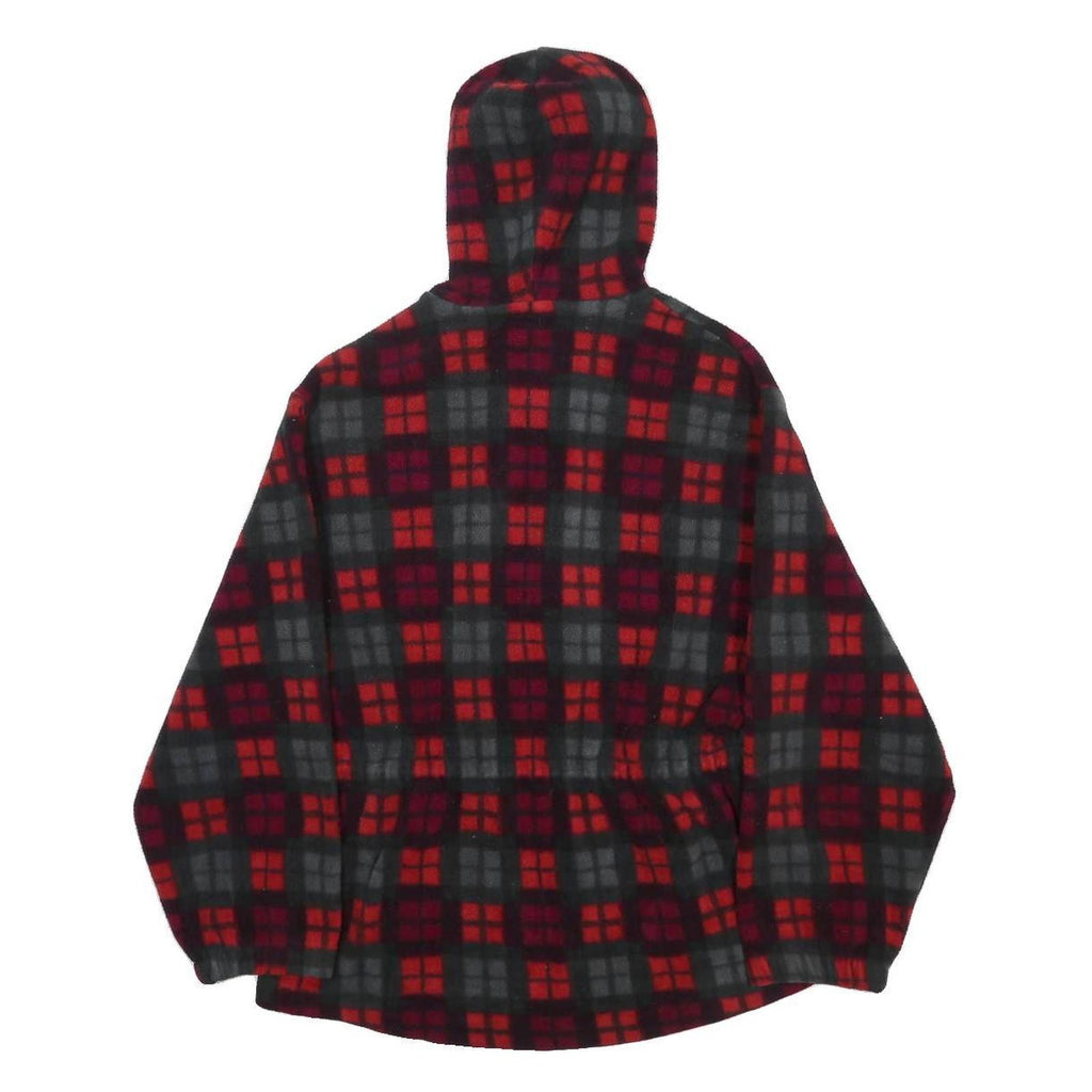 WOOLRICH Womens Red & Grey Check Fleece Hooded Zip Jacket L Casual Outdoor