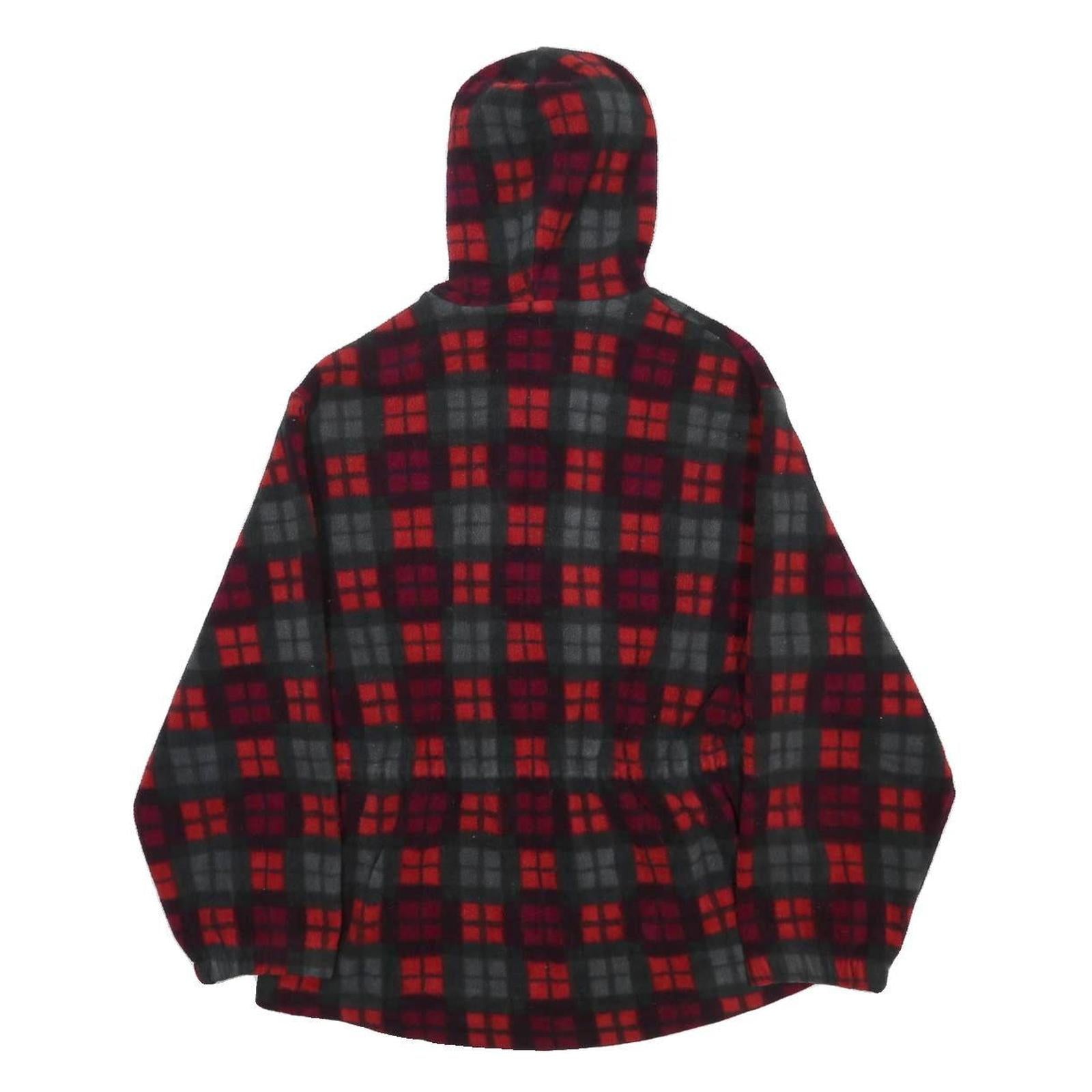 WOOLRICH Womens Red & Grey Check Fleece Hooded Zip Jacket L Casual Outdoor