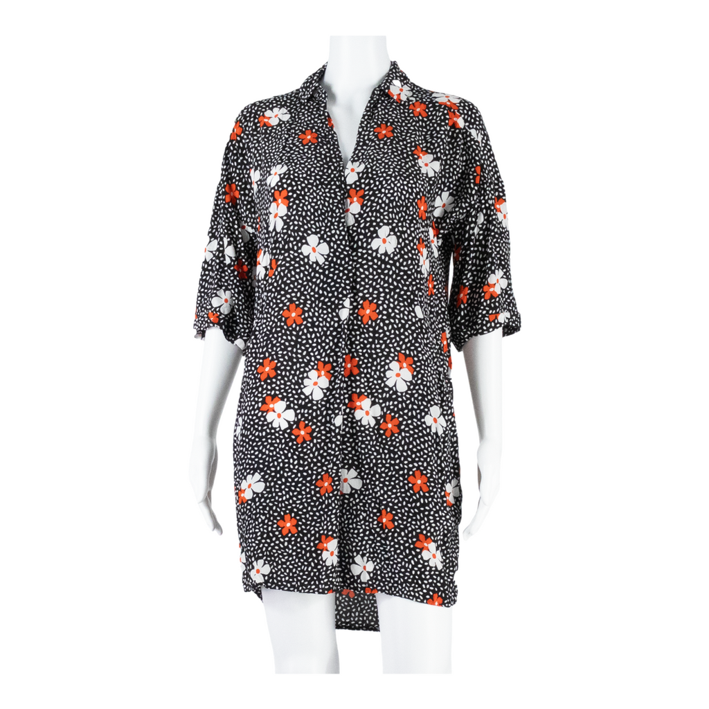 WHISTLES Oversized Womens Day Dress Black Floral Knee Length XS