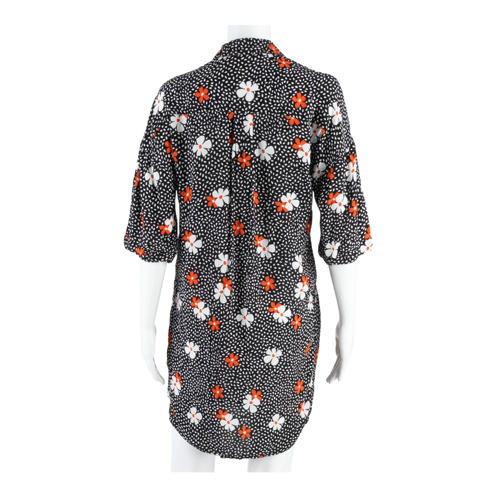 WHISTLES Oversized Womens Day Dress Black Floral Knee Length XS
