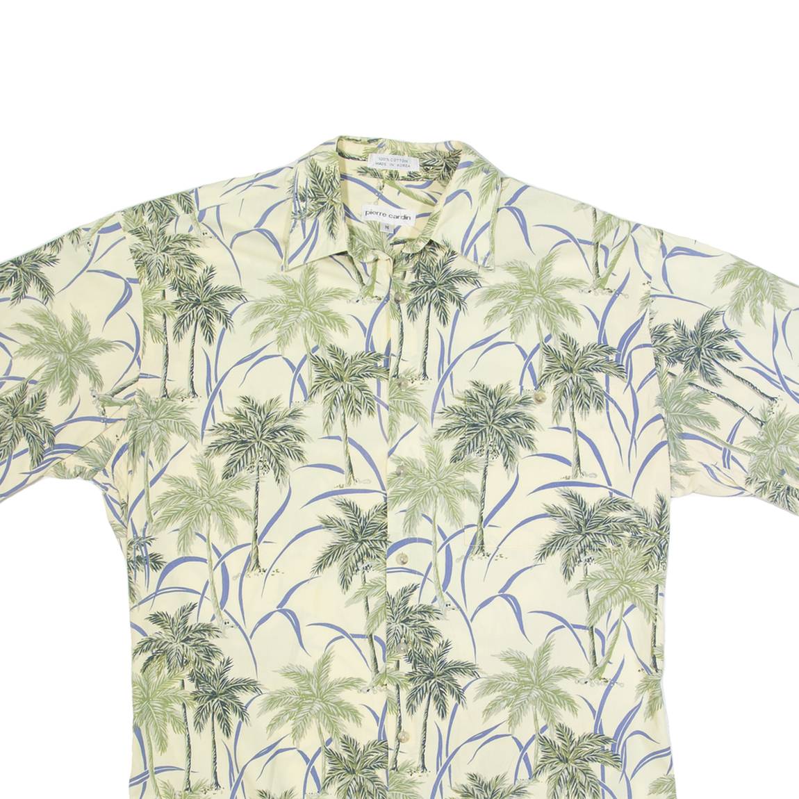 PIERRE CARDIN Palm Tree Print Mens Hawaiian Shirt Green Floral M