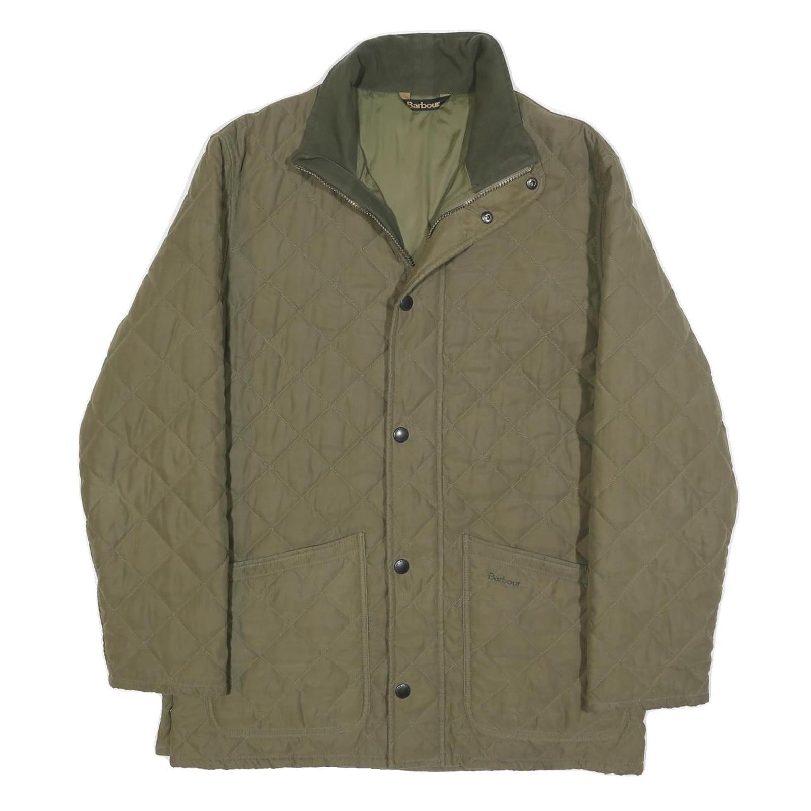 BARBOUR Mens Green Quilted Jacket M Polyester Blend Zip Classic Outdoor