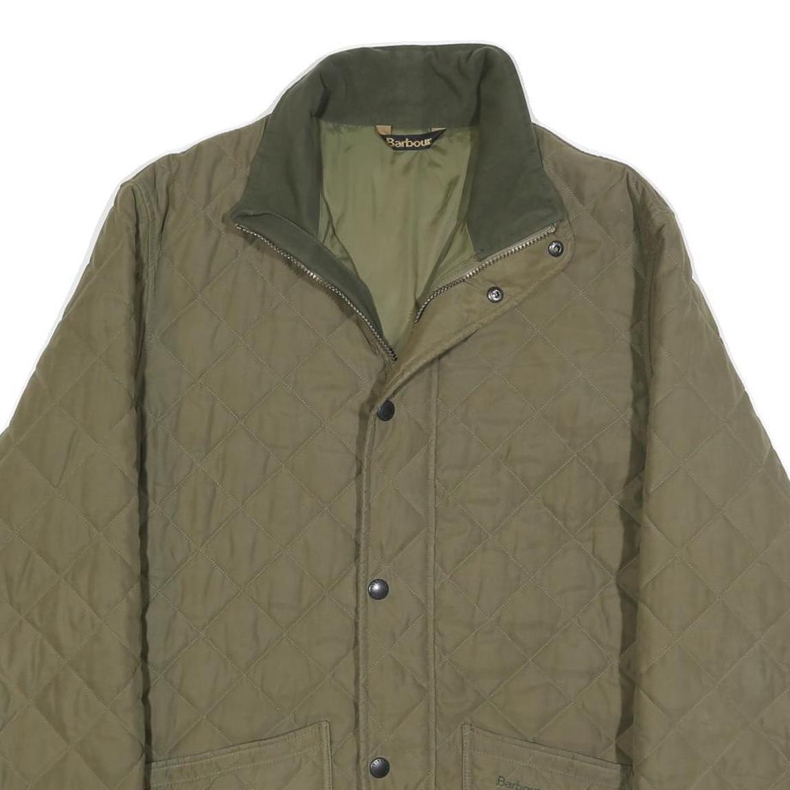 BARBOUR Mens Green Quilted Jacket M Polyester Blend Zip Classic Outdoor