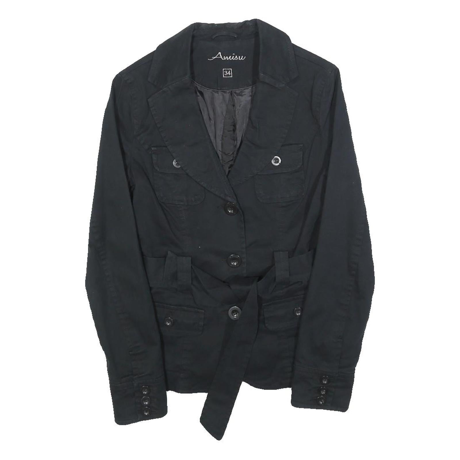 AMISU Womens Black Cotton Blend Button Jacket XS Casual Utility Style