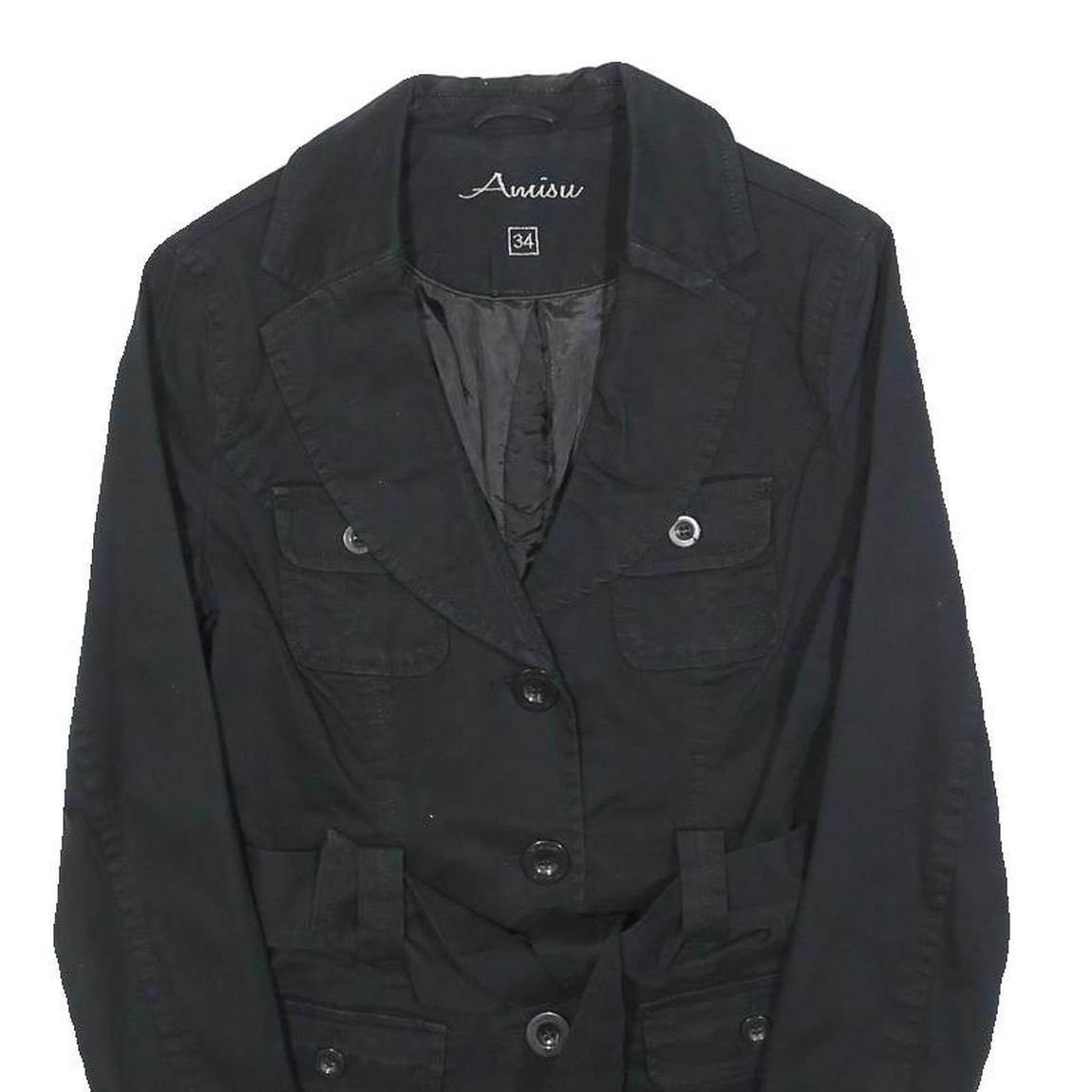 AMISU Womens Black Cotton Blend Button Jacket XS Casual Utility Style