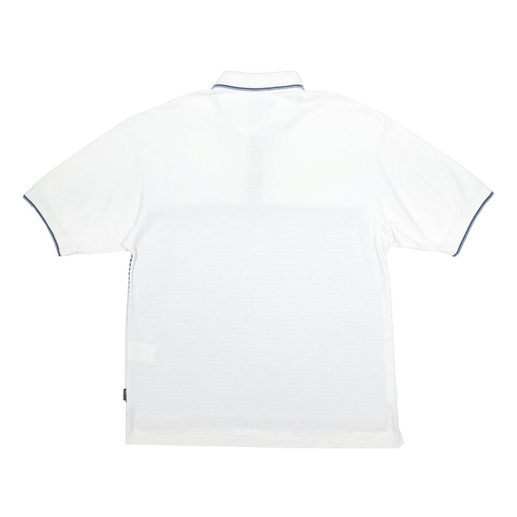 NIKE Mens White & Navy Blue Striped Short Sleeve Polo Shirt L Lightweight Casual