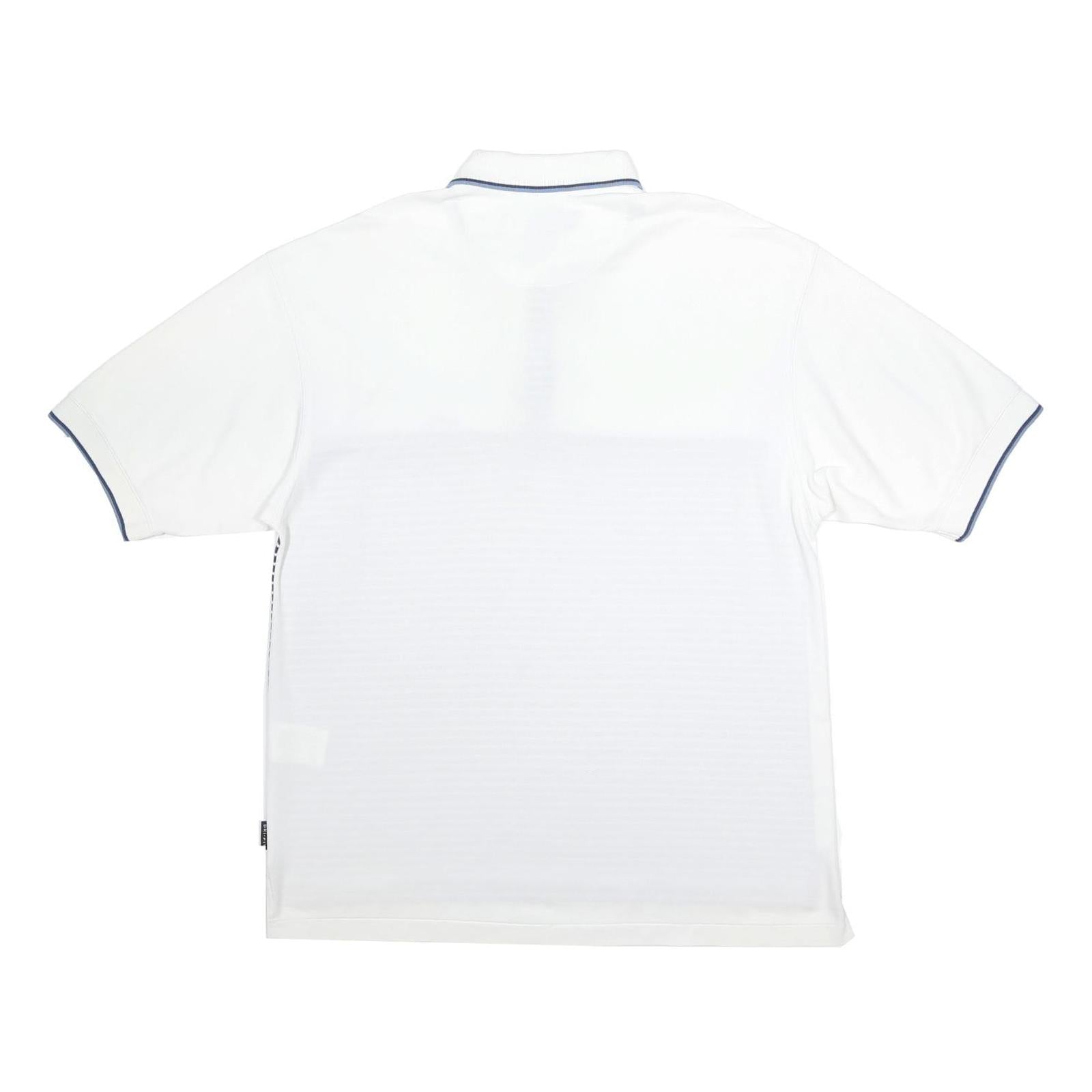 NIKE Mens White & Navy Blue Striped Short Sleeve Polo Shirt L Lightweight Casual